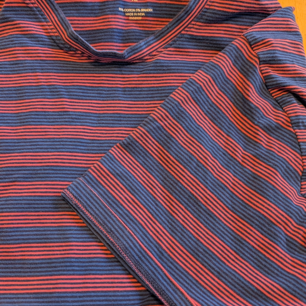 Daniel Cremieux Navy and Coral Striped Tee